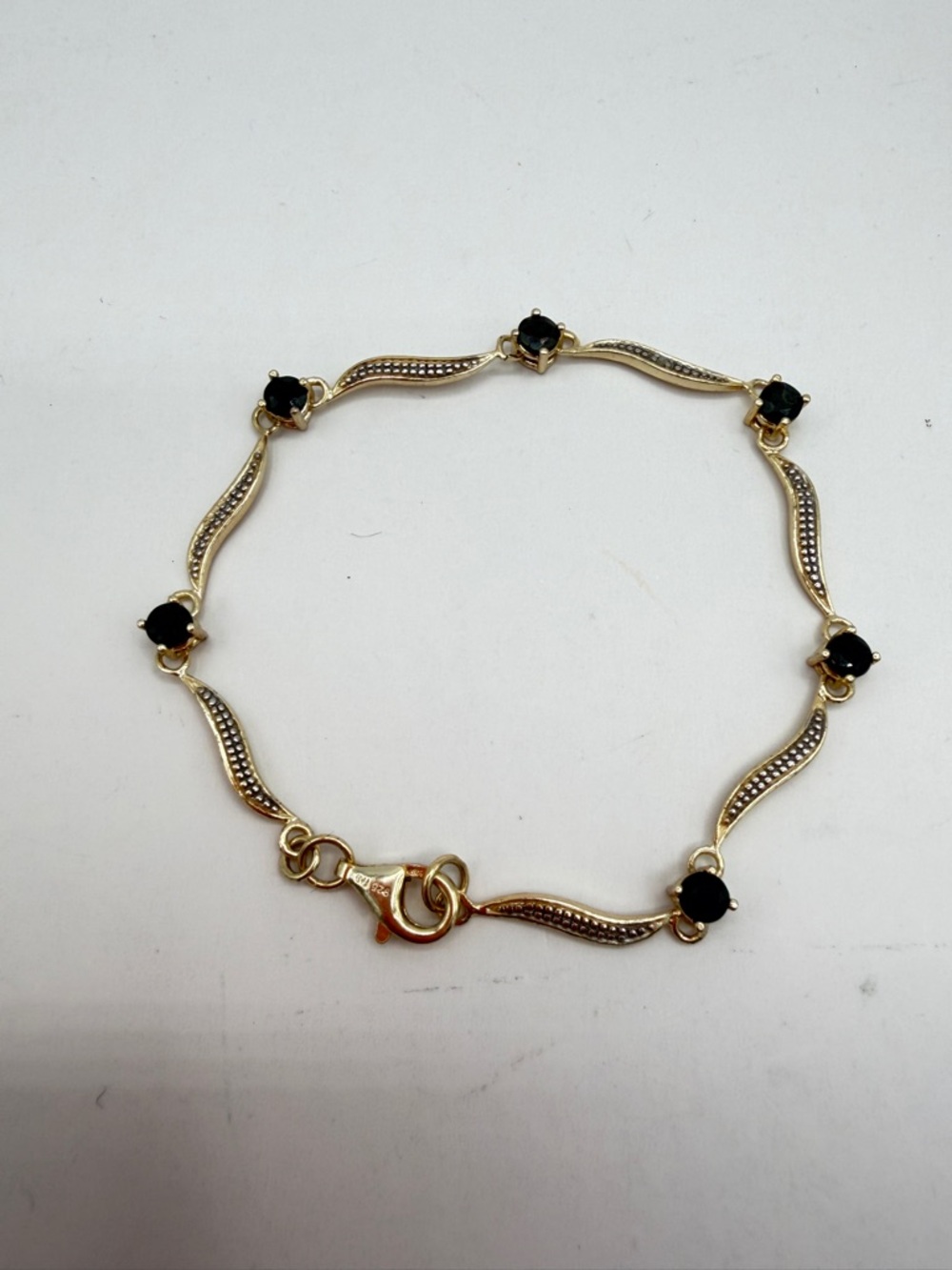 THAI 925 FAS Gold-Tone Black Stone Delicate Link Bracelet